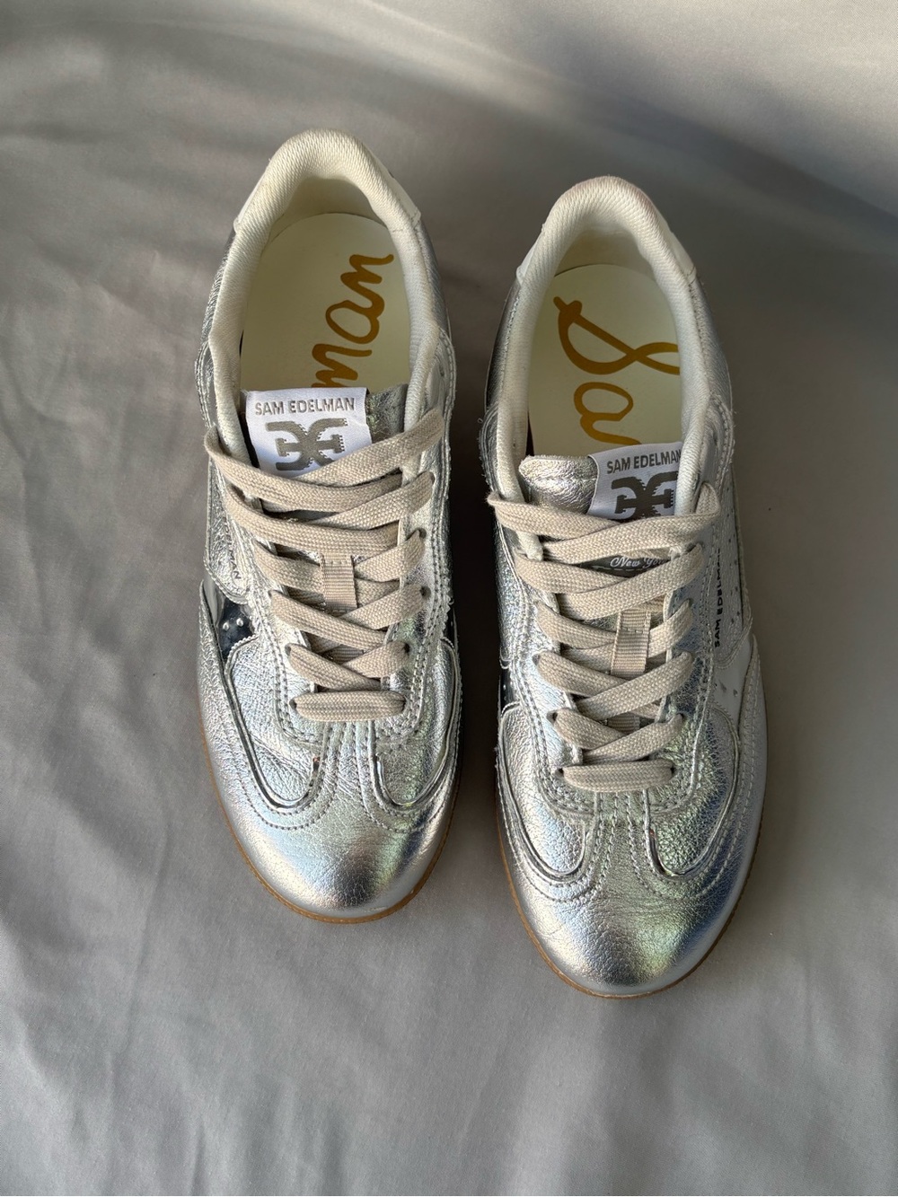 Sam Edelman Metallic Silver Low-Top Sneakers Size 5.5